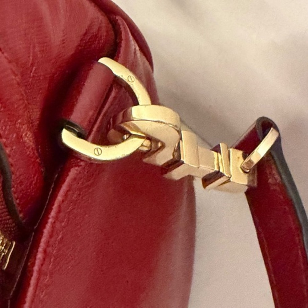 Tory Burch Satchel Medium Red Patent Leather Buckle Handbag Designer Luxury Bag - Picture 10 of 15